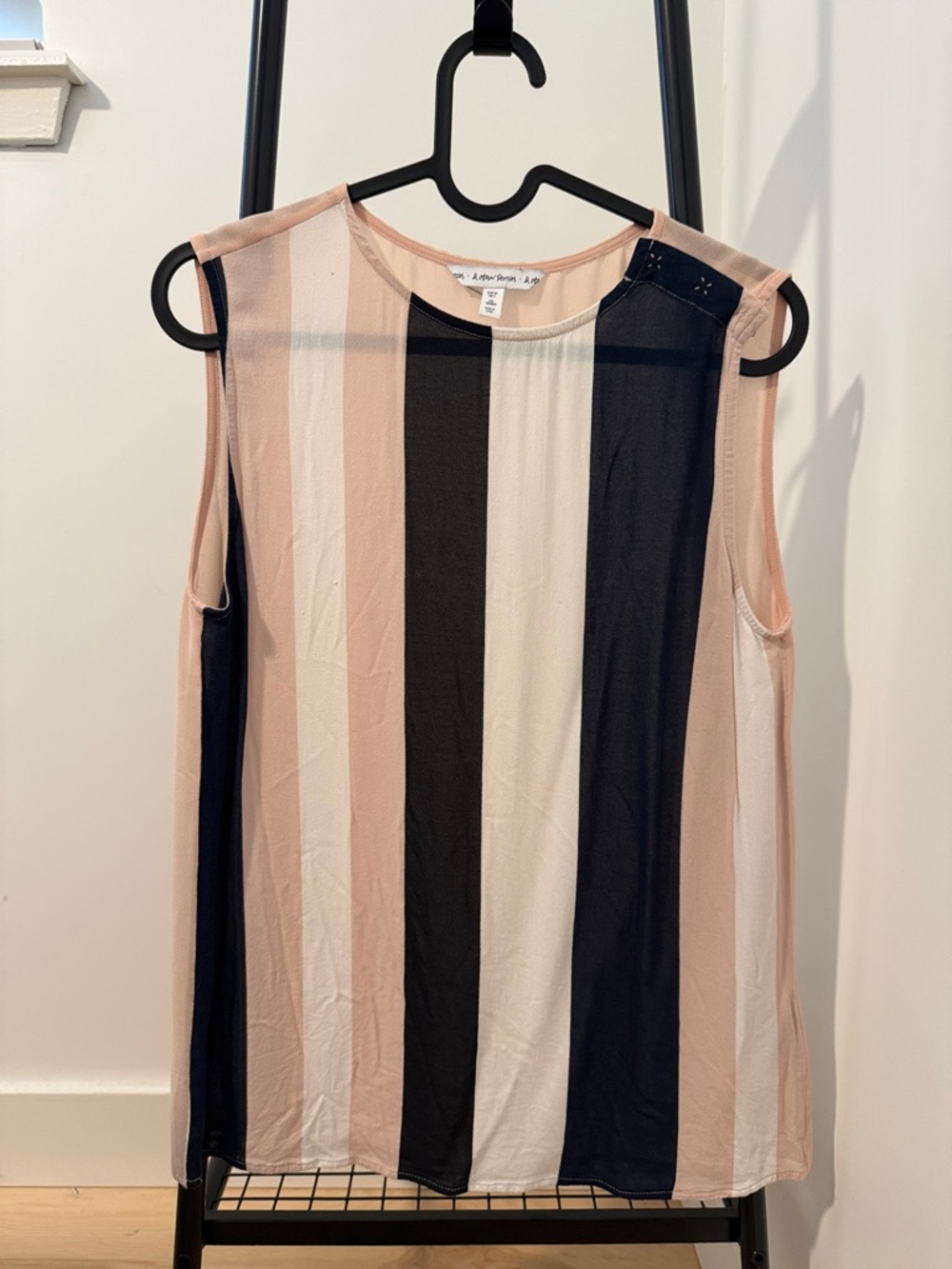 Striped Sleeveless Tank Top - Pink, Navy & White